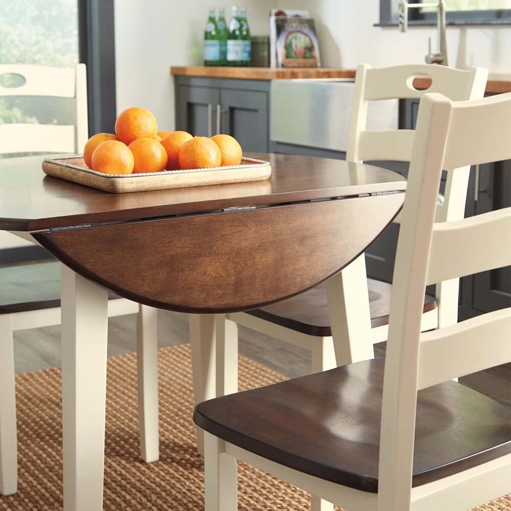 Ashley Woodanville Round Dining Table with 2 Drop Leaves in Cream and Brown - Table Only, , large