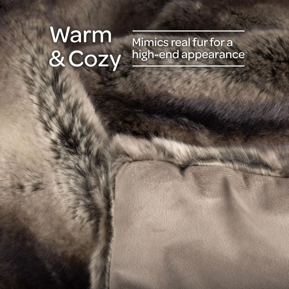 Timberlake 60" x 70" Faux Fur Throw Blanket in Gray and Brown, , large