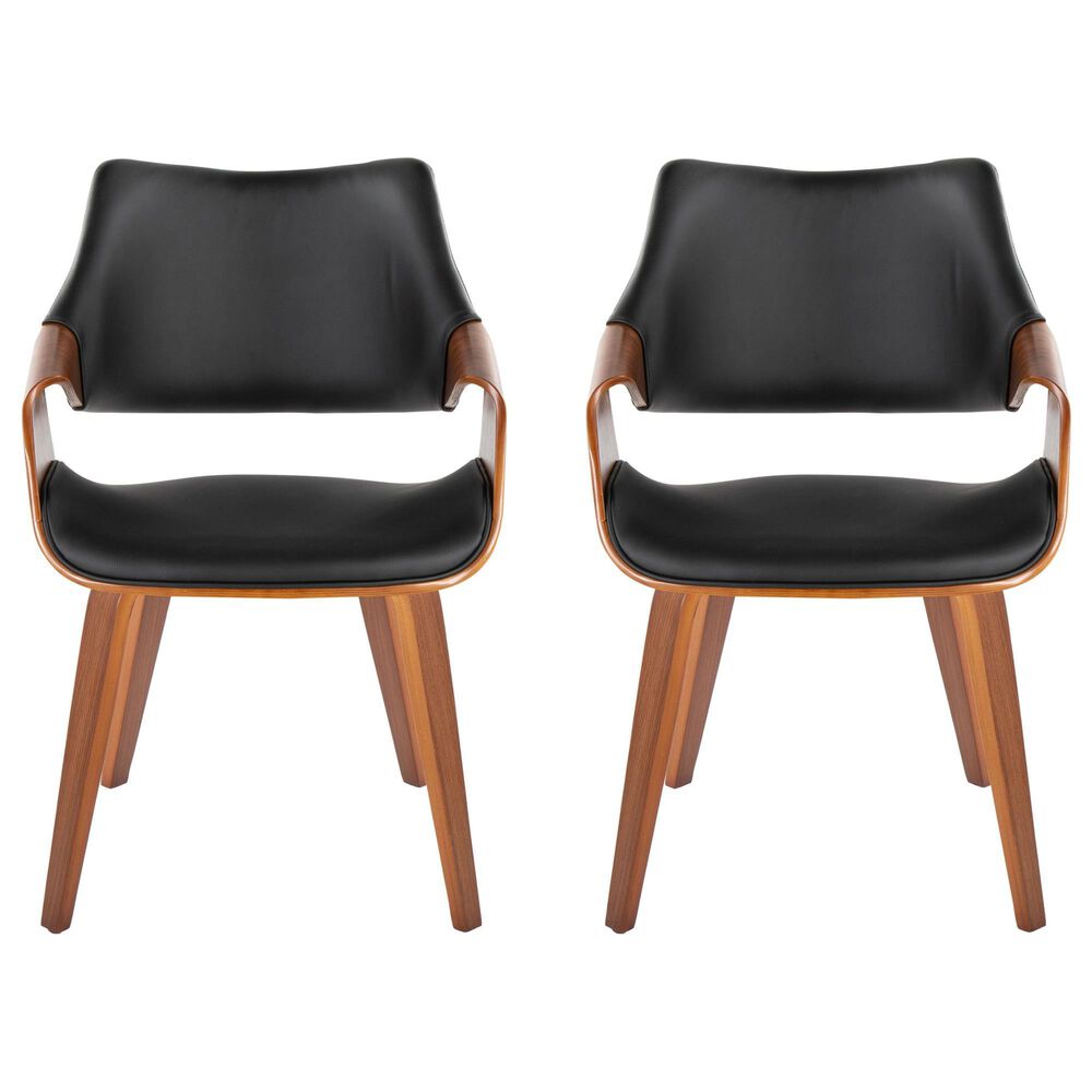 LumiSource Curvo Highback Contemporary Chair with Black Faux Leather Cushion in Walnut Wood (Set of 2), , large