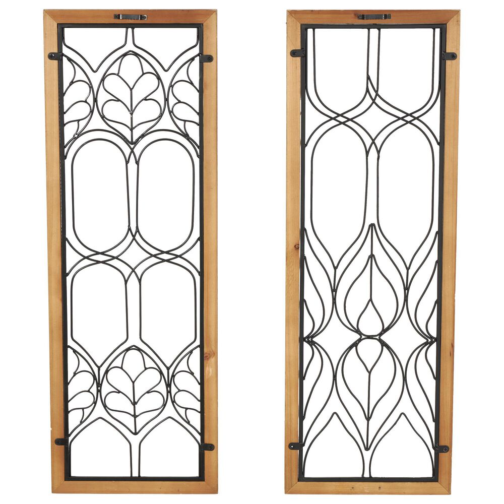 Maple and Jade 31&quot; x 11&quot; Geometric Wall Decor with Beaded Accents in Brown and Black &#40;Set of 2&#41;, , large