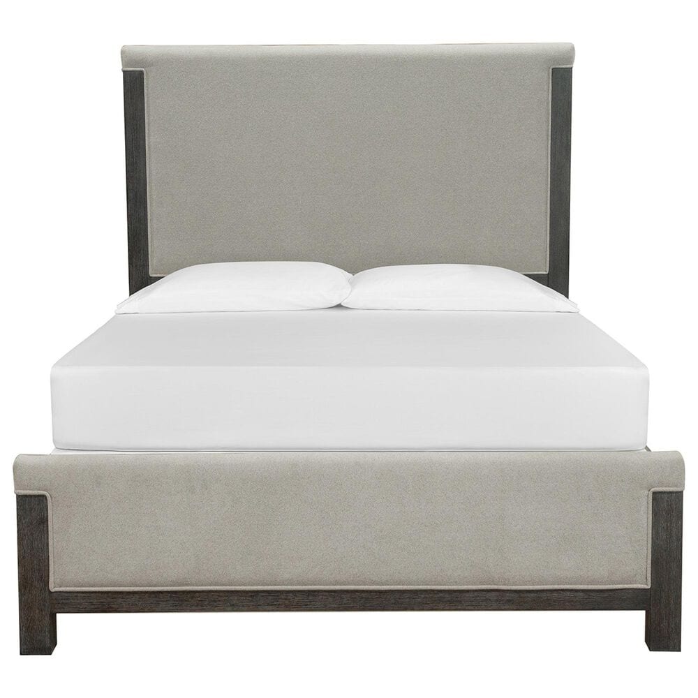 Nicolette Home Plum Creek Queen Upholstered Panel Bed with Two Nightstands in Ravenwood Black, , large
