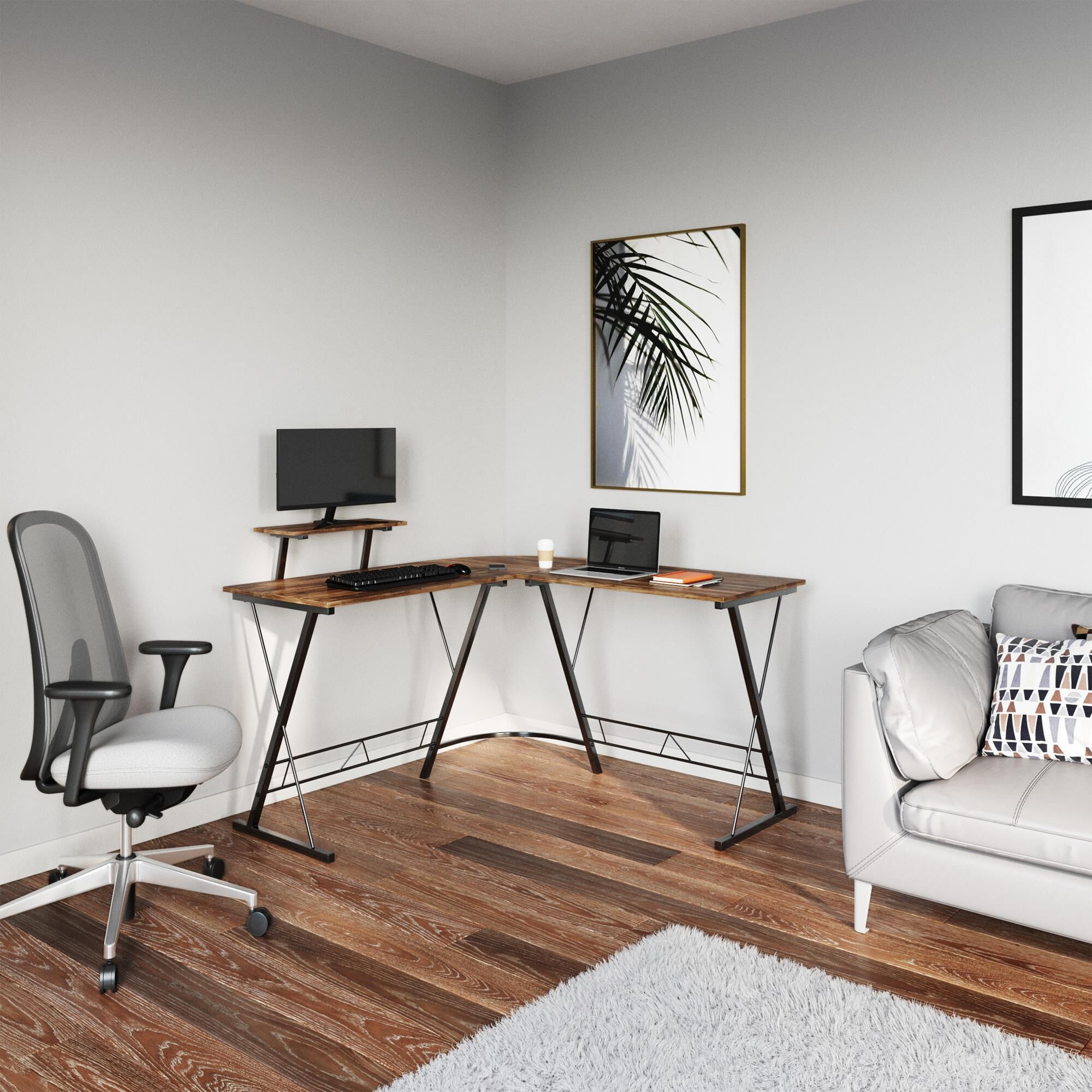 L shaped 2025 desk brown