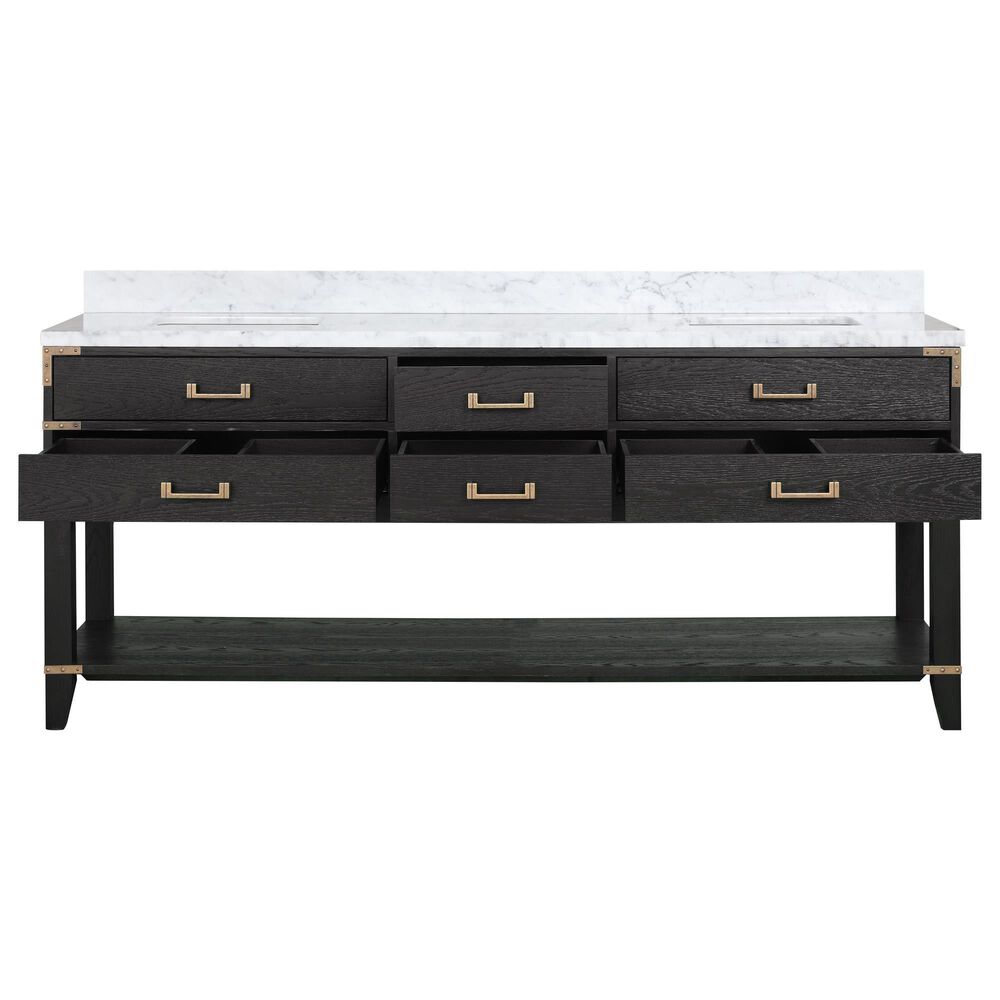 Lexora Home Norwalk 80&quot; Double Bathroom Vanity in Black Oak with White Carrara Marble Top and Rectangular Sinks, , large