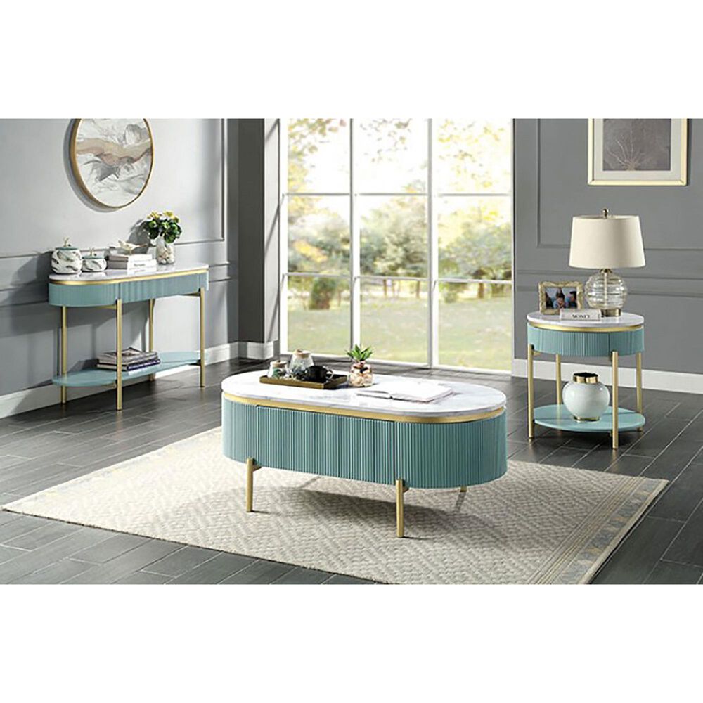 37B Koblenz Sofa Table in White, Light Teal and Gold, , large
