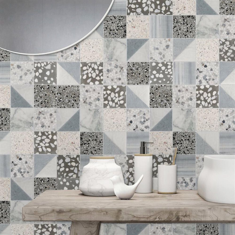 Soho Studio Elizabeth Sutton Terrazzi Dove 2.87" x 2.87" on 11.81" x 11.81" Mosaic Sheet, , large