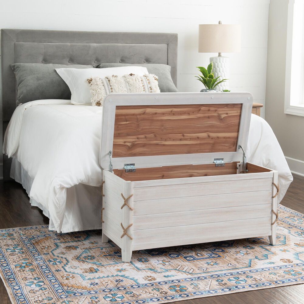 Linon Home Decor Brosnan Rope Cedar Chest in Whitewash, , large