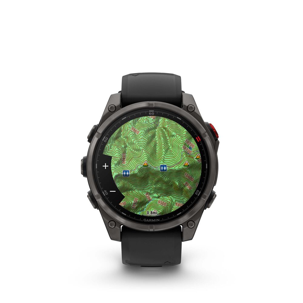 Garmin Fenix 8 Pro Sapphire AMOLED Smartwatch 47mm Carbon Gray DLC Titanium Case with Black and Pebble Gray Silicone Band, , large