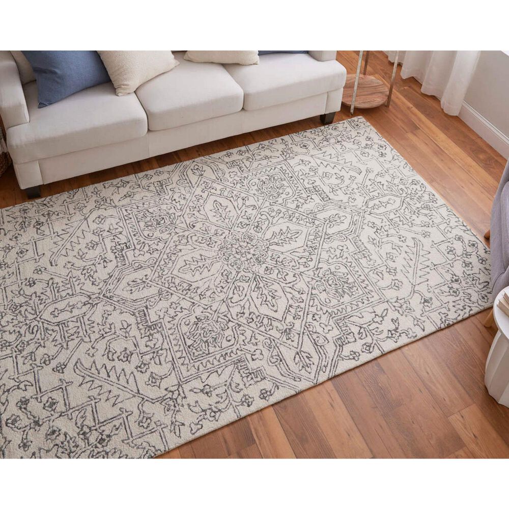 Feizy Belfort Ivory and Charcoal 12&#39; x 15&#39; Area Rug, , large