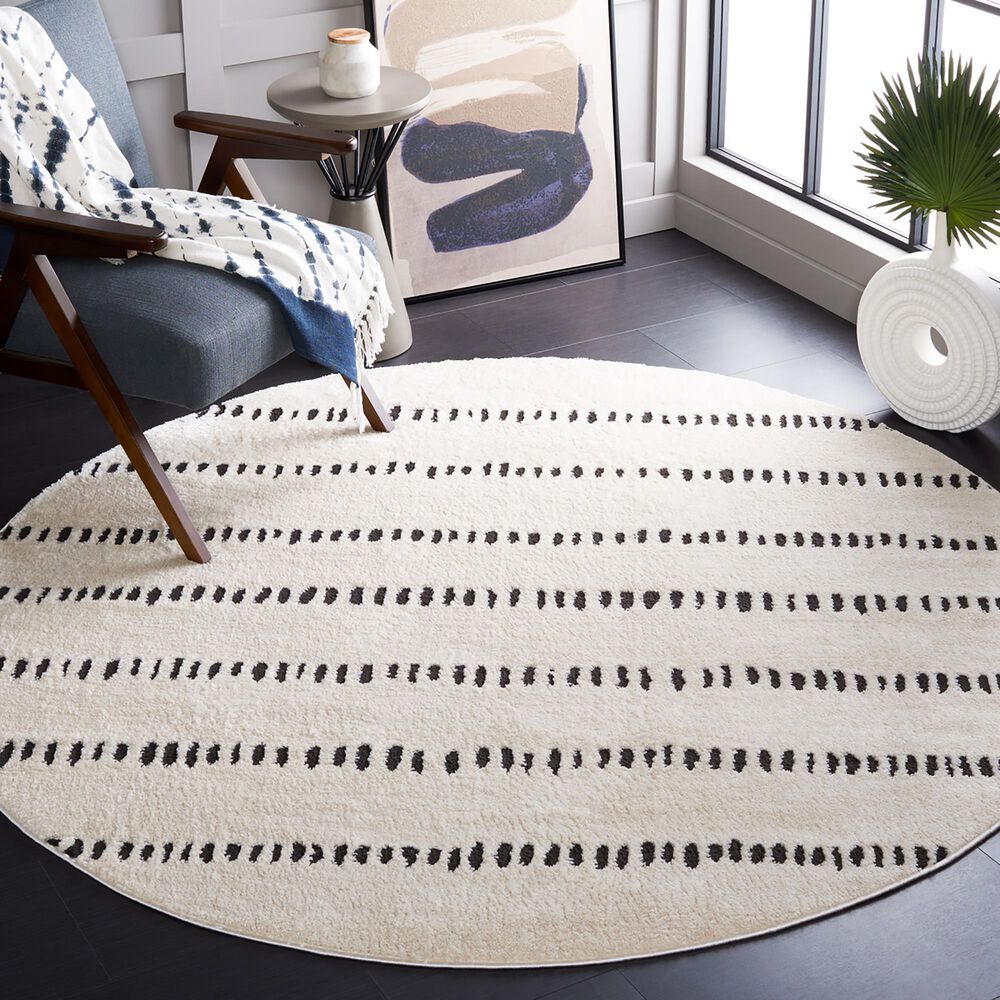 Safavieh Melody MEL114A 6&#39;7&quot; Round Ivory and Black Area Rug, , large
