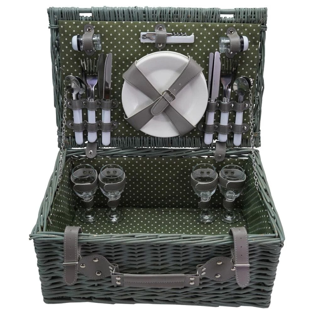 Teak Interiors Picnic Basket for 4 in Green and Grey (Set of 24), , large
