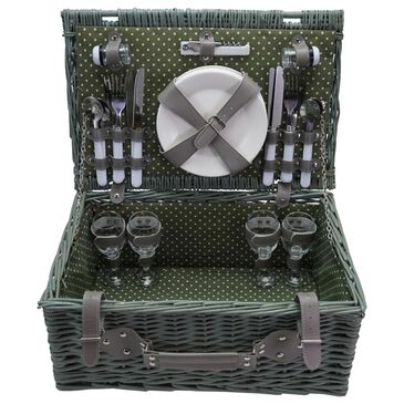 Teak Interiors Picnic Basket for 4 in Green and Grey (Set of 24), , large