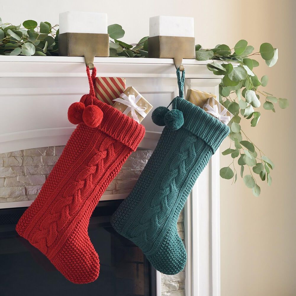 Safavieh Nutmeg 12" Stocking in Red and Green (Set of 2), , large