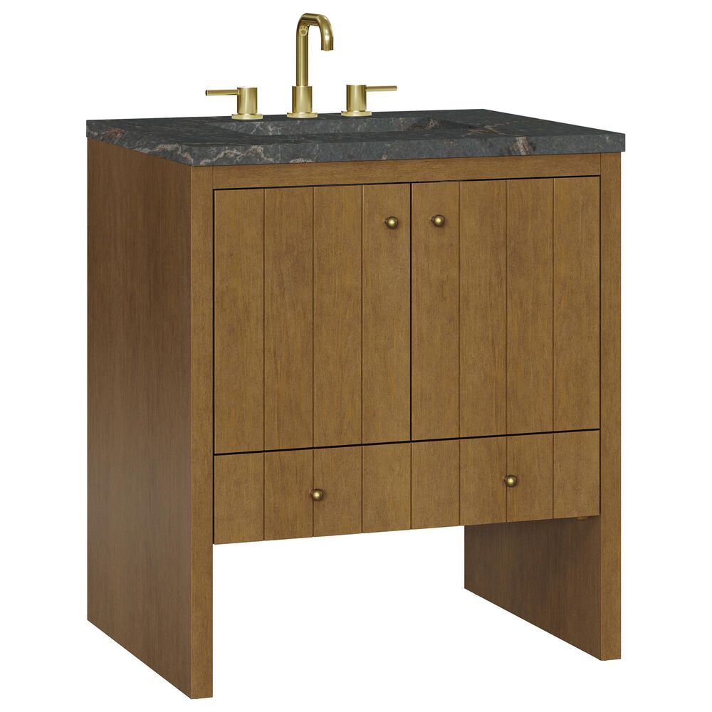 James Martin Hudson 30" Single Bathroom Vanity in Honey Oak with 3 cm Parisien Bleu Silestone Top and Rectangular Sink, , large