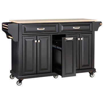 HOMLUX Kitchen Island with Rubber wood Countertop in Black, , large