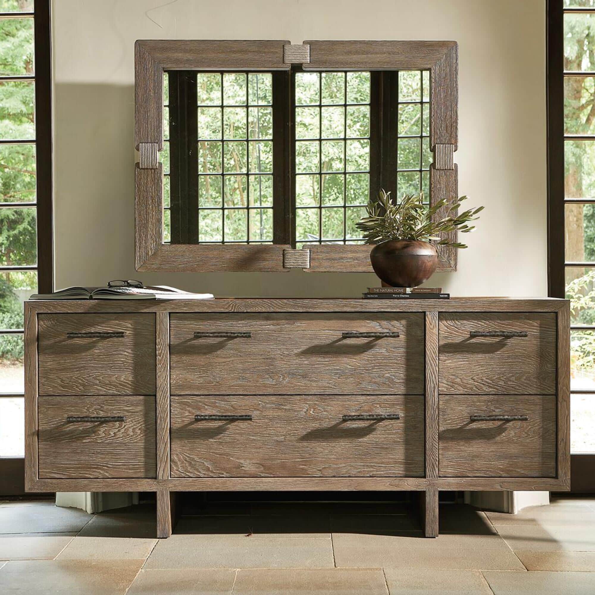 Bernhardt Casa Paros 6 Drawer Dresser and Mirror in Anthracite NFM