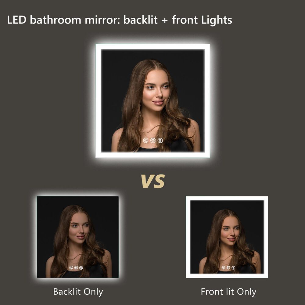 HOMLUX 36" x 36" LED Bathroom Vanity Mirror in Silver, , large