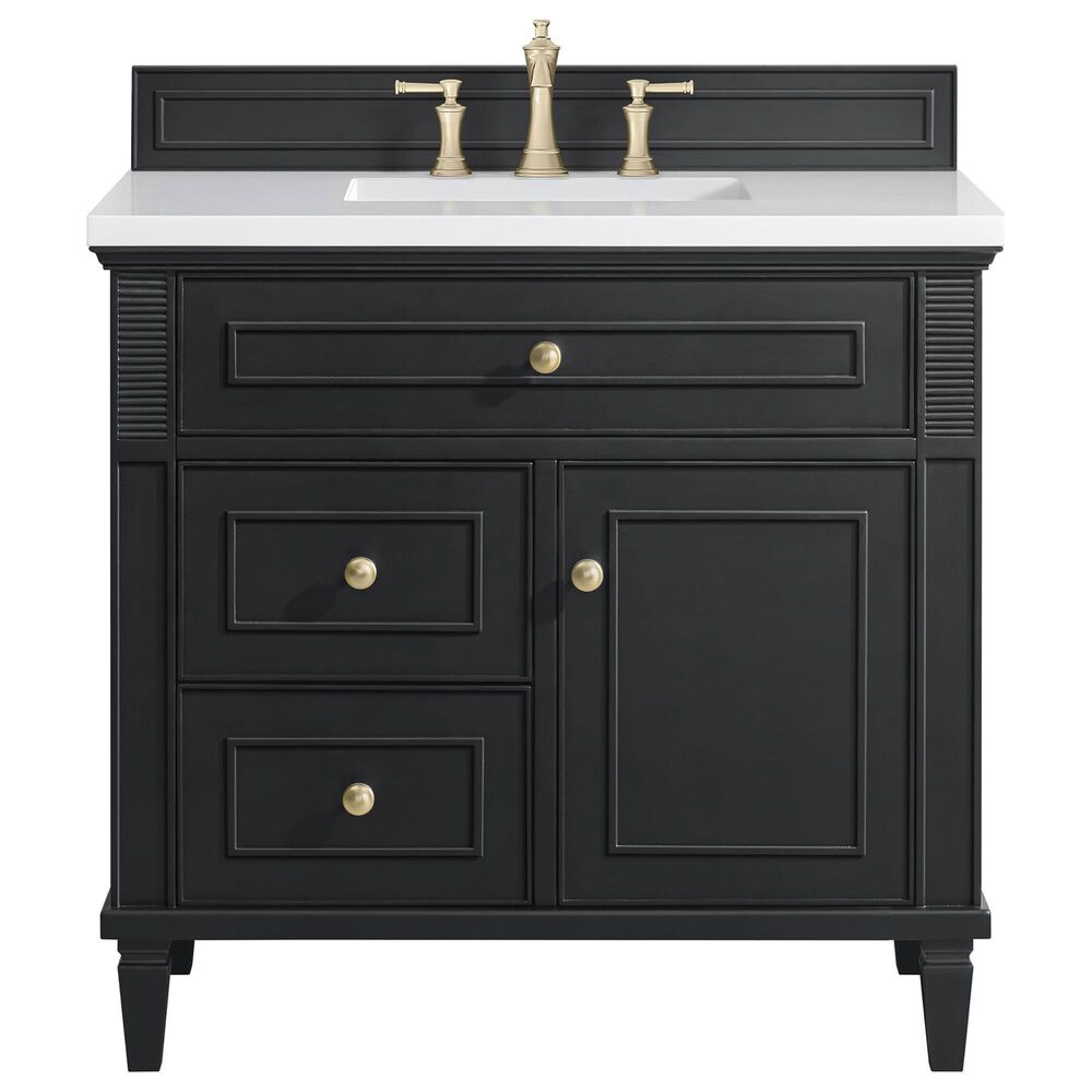 James Martin Vanities Lorelai 36&quot; Single Vanity in Black Onyx with 3 cm White Zeus Quartz Top, , large