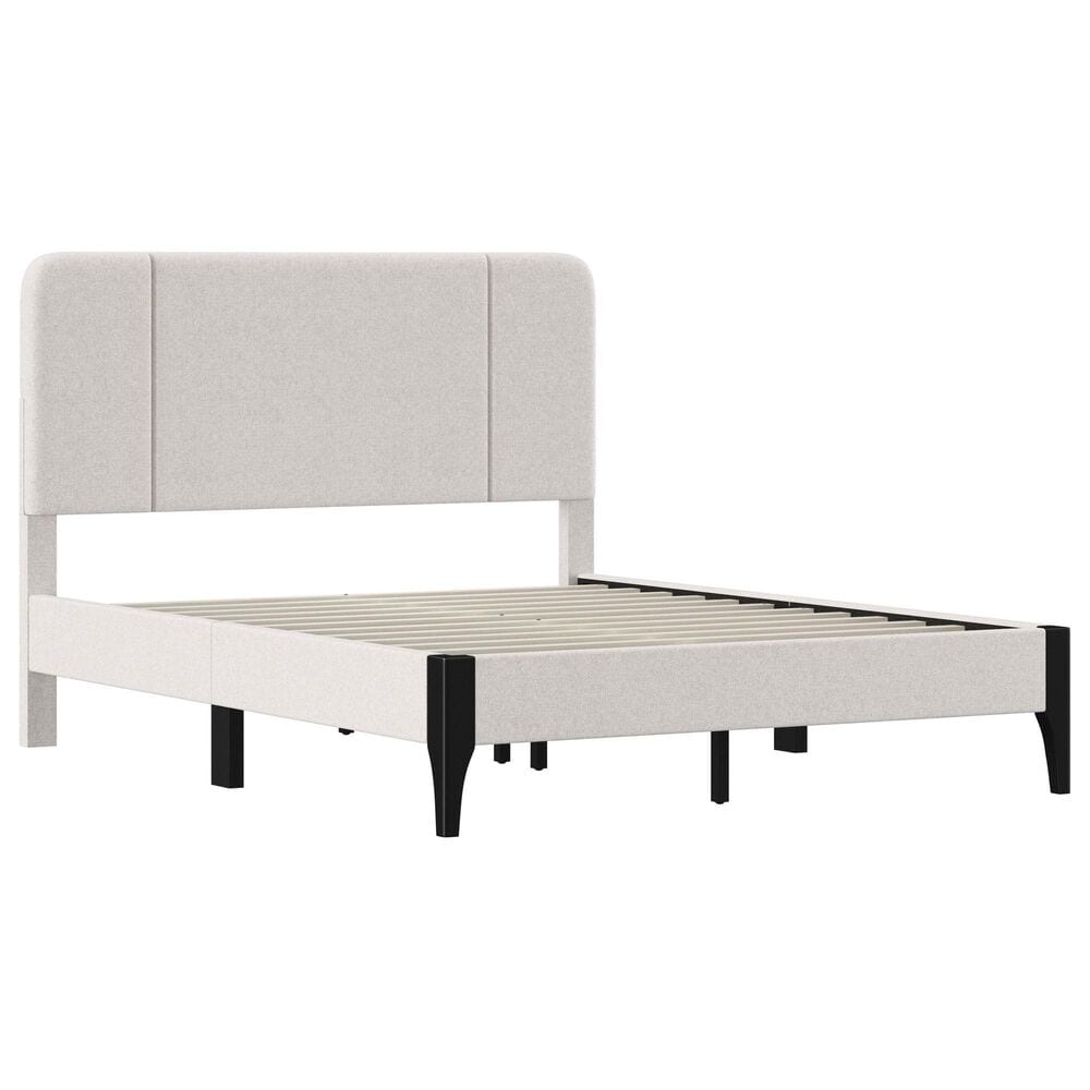 Richlands Furniture Springlee Queen Platform Bed with Oatmeal Upholstery in Black, , large