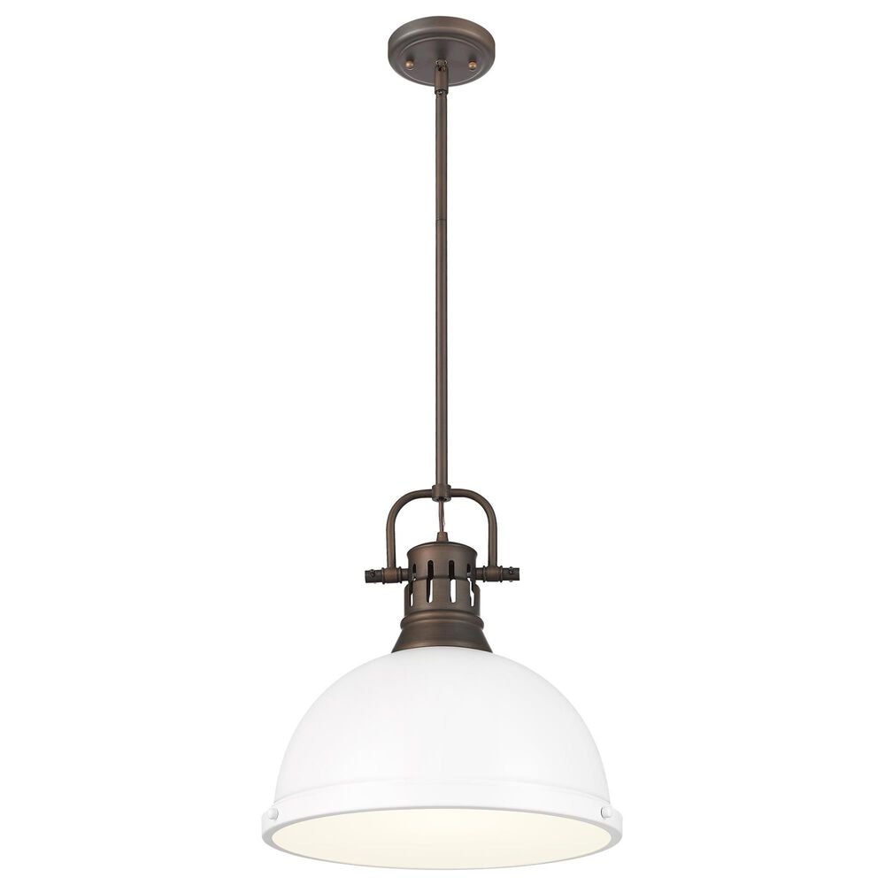 Golden Lighting Duncan 1-Light Pendant with Rod and Matte White Shade in Rubbed Bronze, , large