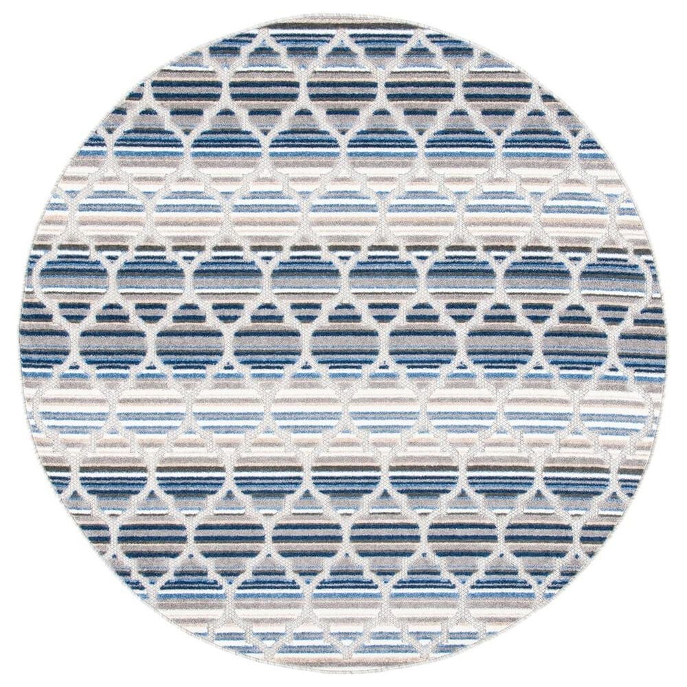 Safavieh Cabana CBN333M 3" Round Blue and Grey Indoor/Outdoor Area Performance Rug, , large