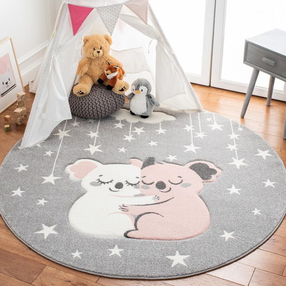 Safavieh Carousel Animals 5&#39;3&quot; Round Grey and Ivory Kids  Area Rug, , large
