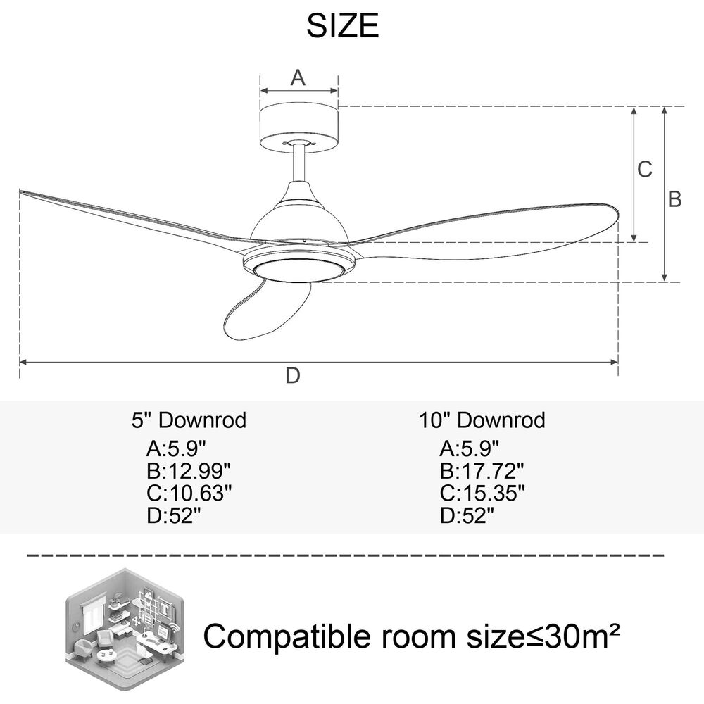 HOMLUX 52" Indoor Ceiling Fan with LED Light in Black, , large