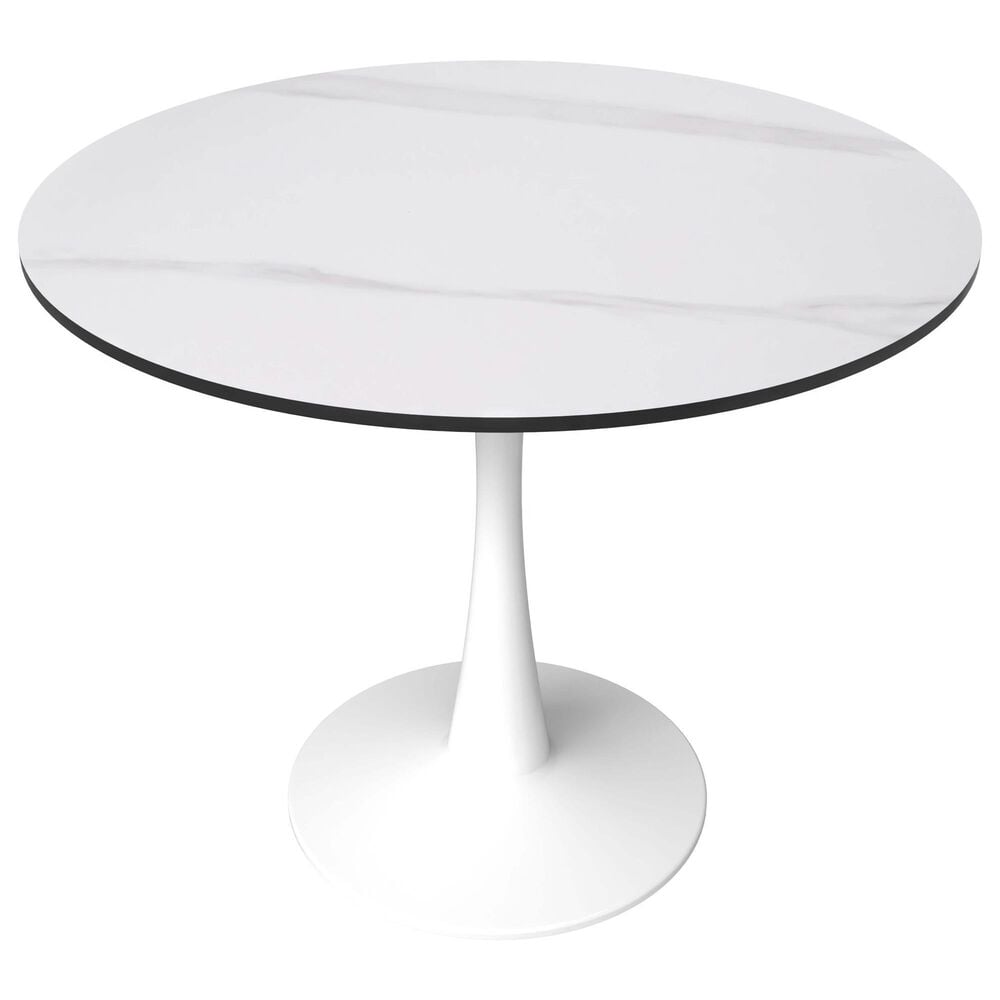 Leisuremod Leisuremod Bristol 31 round dining table White base with White Sintered stone Top, , large