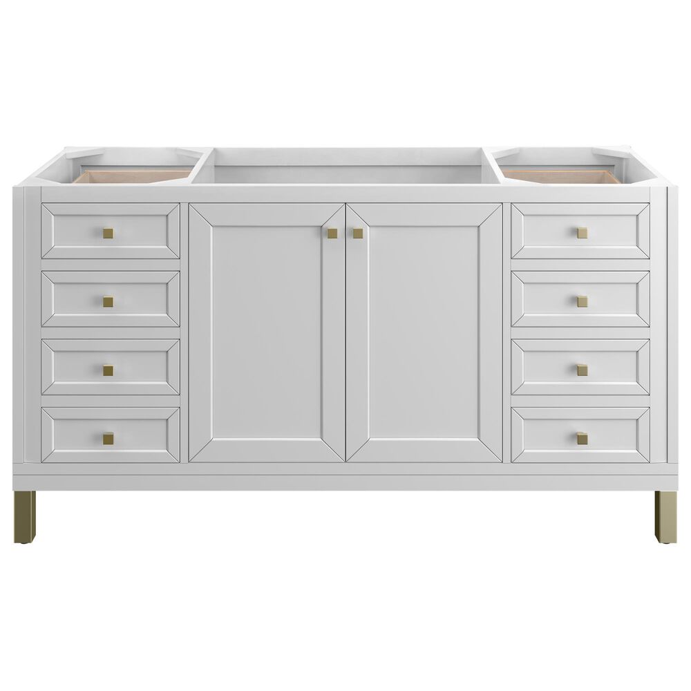 James Martin Vanities Chicago 60" Single Bathroom Vanity in Glossy White with 3 cm Eternal Jasmine Pearl Quartz Top, Rectangular Sink and FreePower Wireless Charger, , large