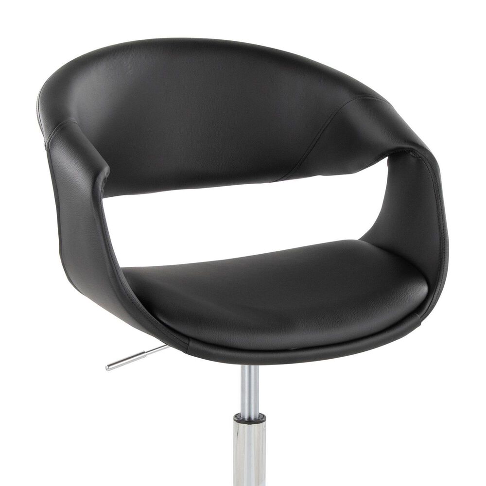 LumiSource Curvo Swivel Task Chair with Black Faux Leather Cushion in Chrome, , large