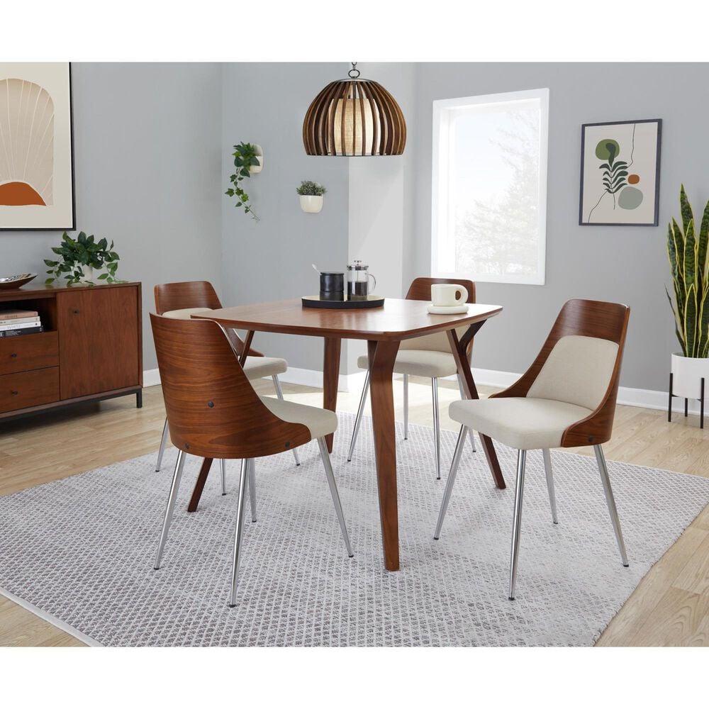 Lumisource Anabelle Side Chair with Cream Cushion in Chrome and Walnut &#40;Set of 2&#41;, , large