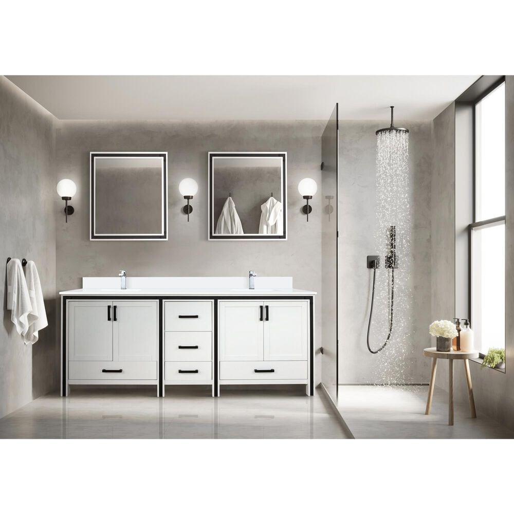 Lexora Home Ziva 80&quot; Double Bathroom Vanity in White with 2 cm White Cultured Marble Top and Rectangular Sinks, , large