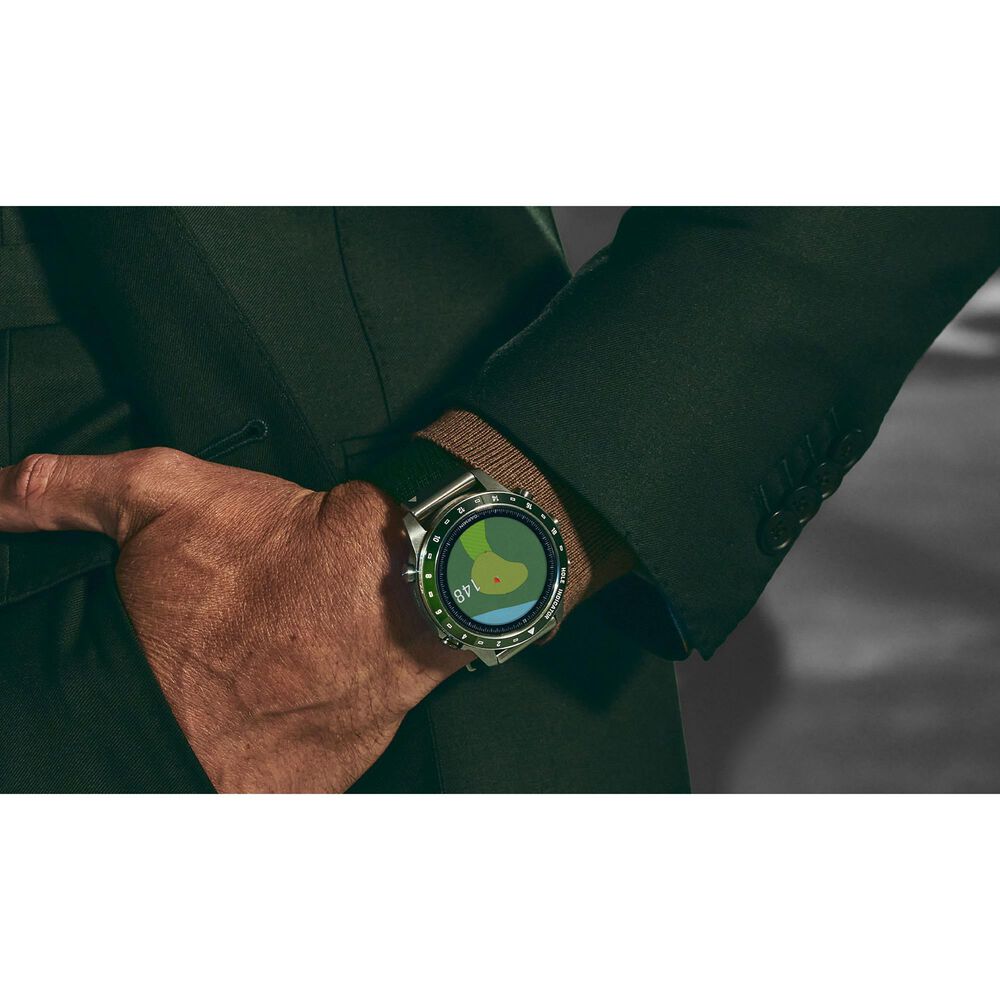 Garmin MARQ 2 Golfer AMOLED Smartwatch Silver Grade 5 Titanium Bezel Case with Green Nylon Band, , large