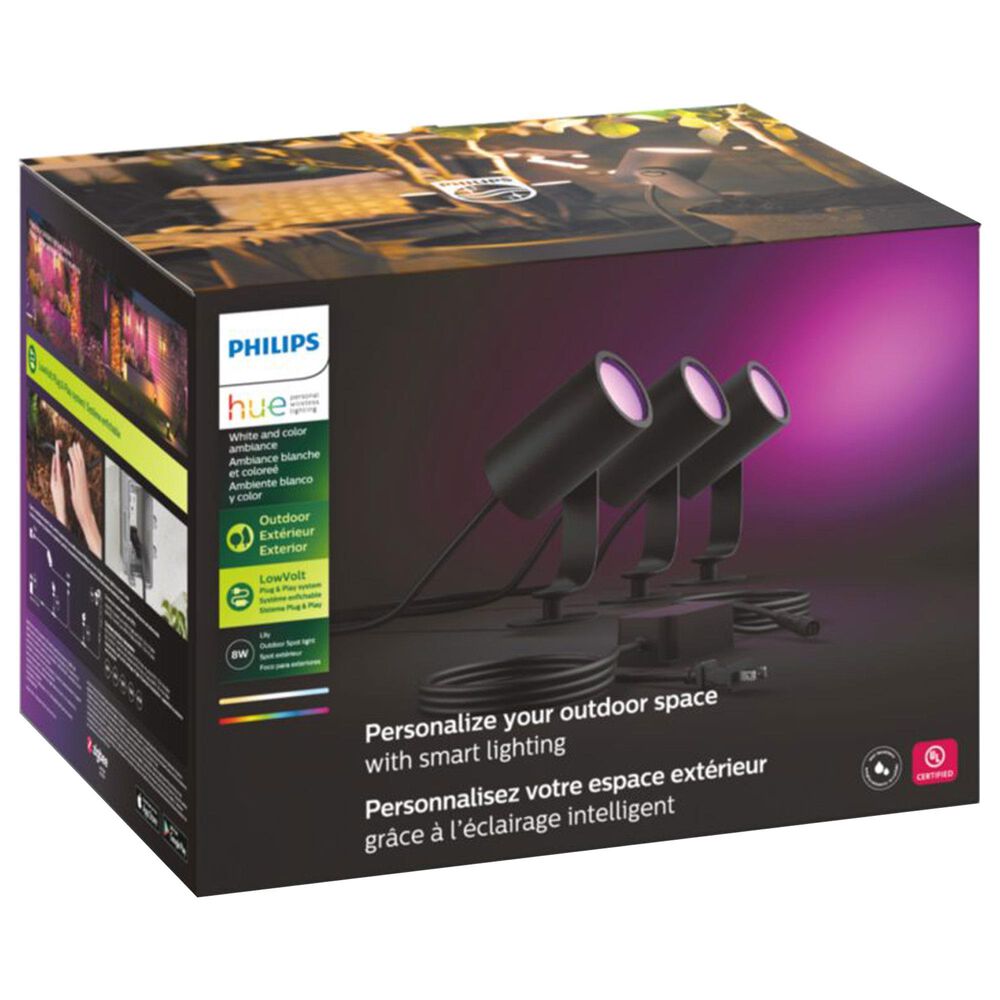 Philips Hue Lily Outdoor Spot Light Base Kit in Black &#40;3-Pack&#41;, , large