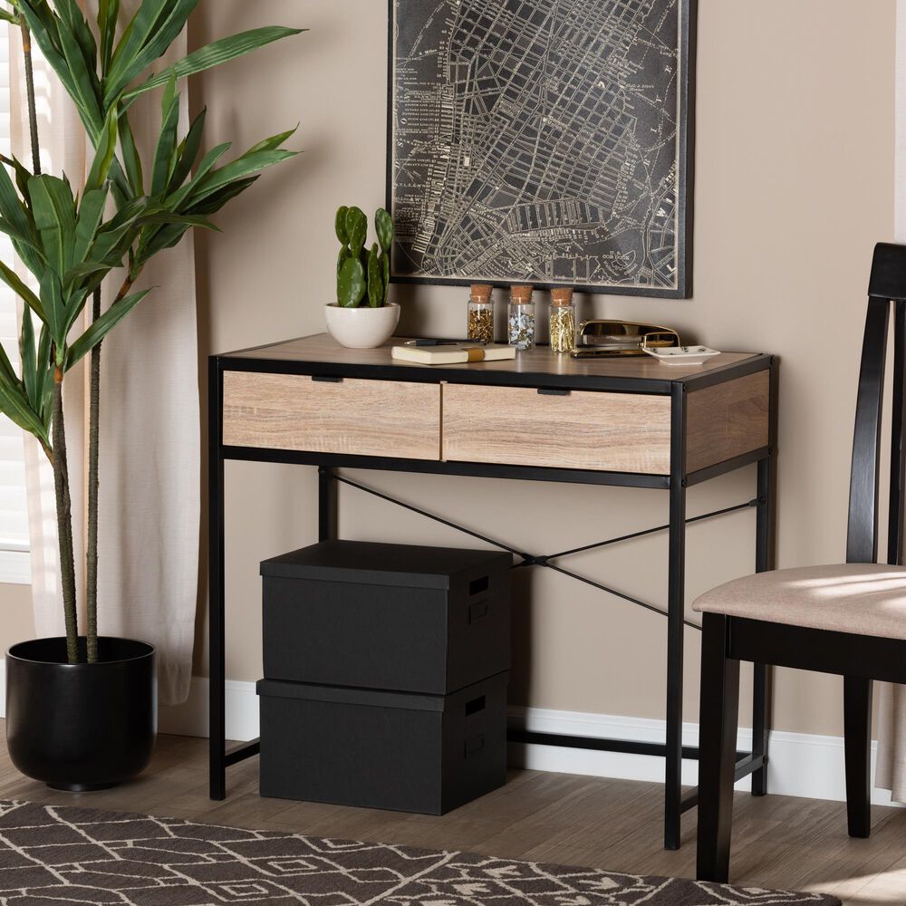 Baxton Studio Grayer 2-Drawer Desk in Natural Brown and Black, , large