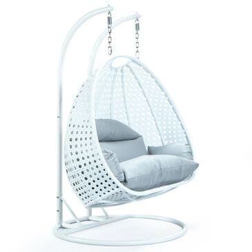 Leisuremod 2-Seat Hanging Egg Swing Chair with Light Grey Cushion in White, , large
