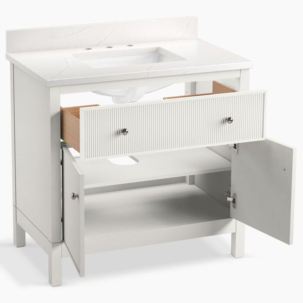Kohler Malin 36" Single Bathroom Vanity in White with 3 cm White Quartz Top and Rectangular Sink, , large
