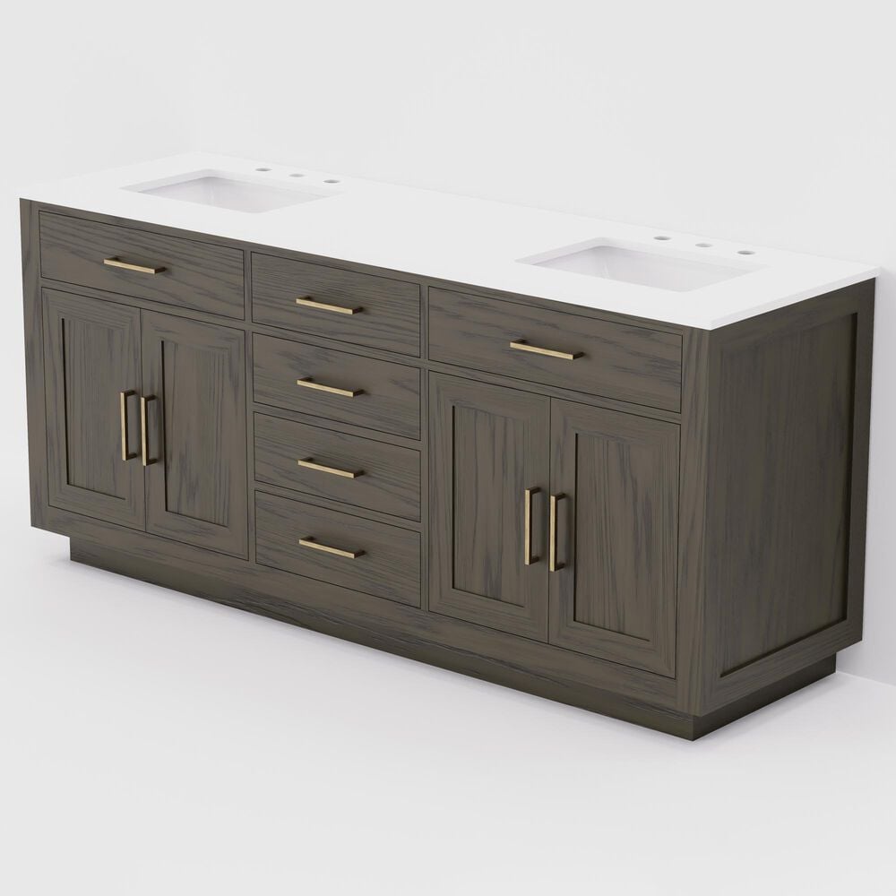 Lexora Home Abbey 72" Double Bathroom Vanity in Brown Oak with 2 cm White Cultured Marble Top and Rectangular Sinks, , large