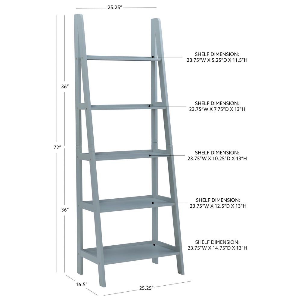 Linon Home Decor Acadia 5-Shelf Ladder Bookcase in Grey, , large