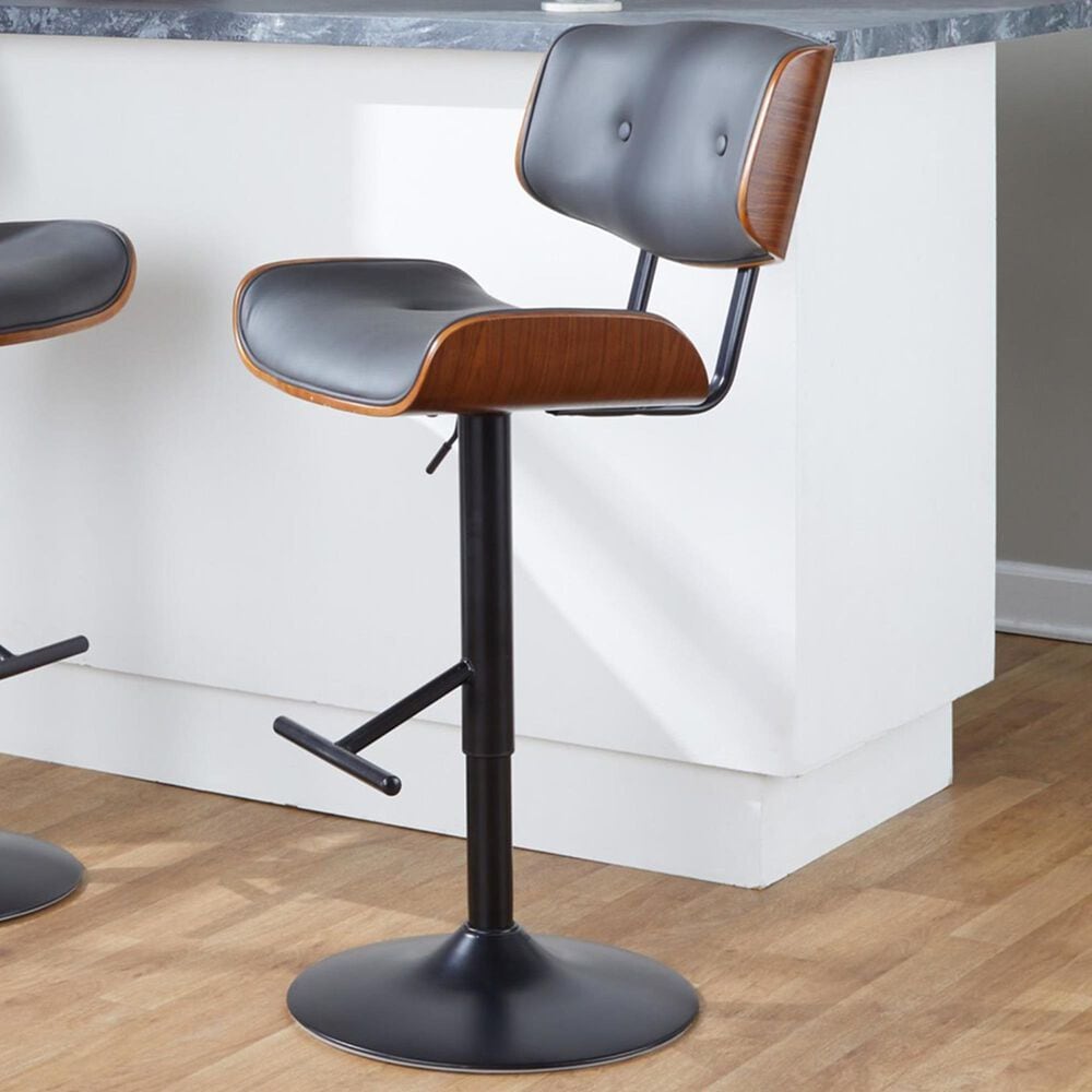 Lumisource Lombardi Swivel Adjustable Barstool with Grey Cushion in Black and Walnut, , large