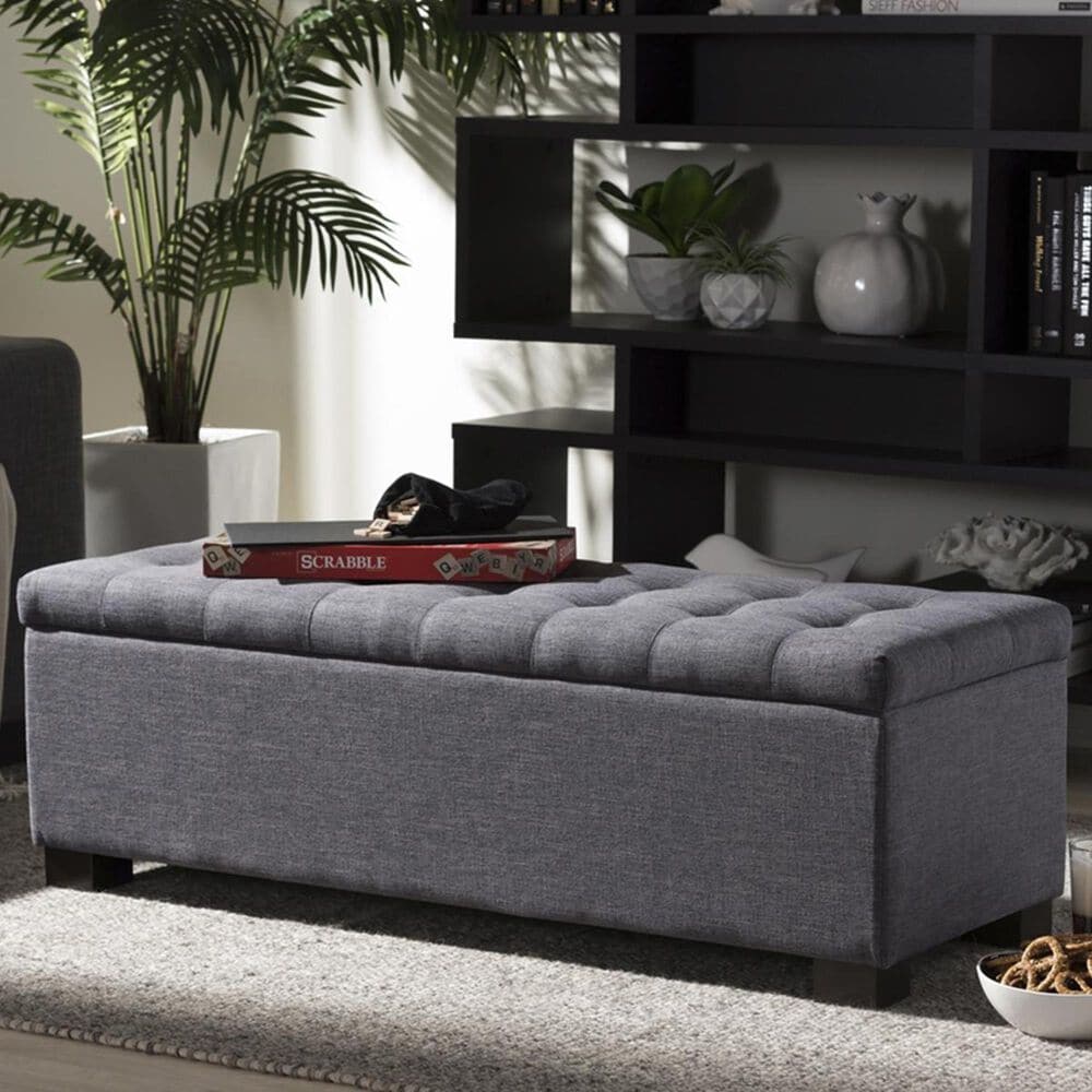 Baxton Studio Roanoke Upholstered Storage Ottoman Bench in Dark Grey, , large