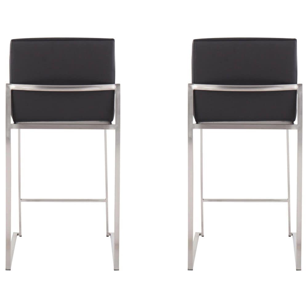 Lumisource Fuji High Back Counter Stool with Black Faux Leather Cushion in Stainless Steel &#40;Set of 2&#41;, , large