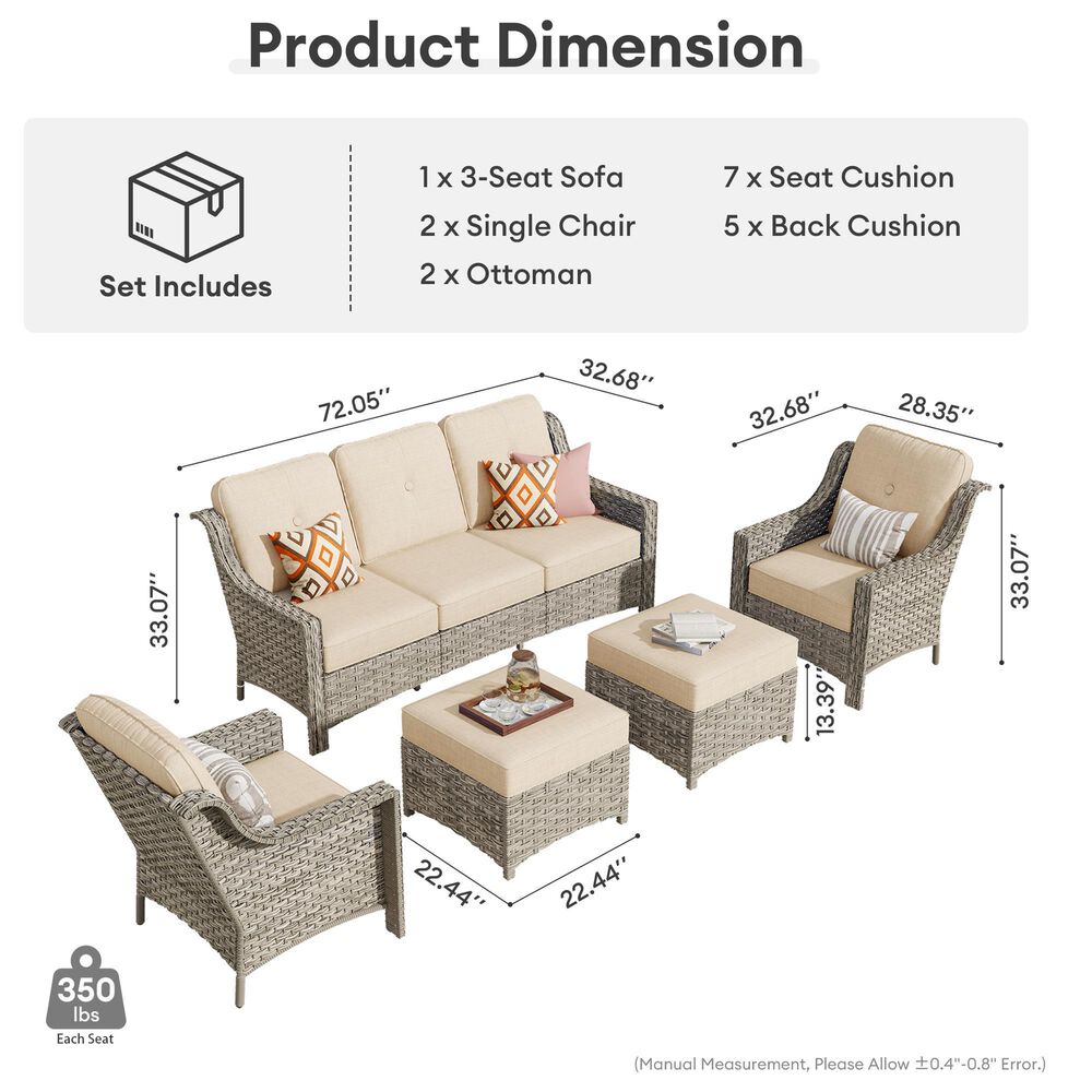 HOMLUX 5-Piece Patio Conversation Set with Two Ottomans in Beige, , large