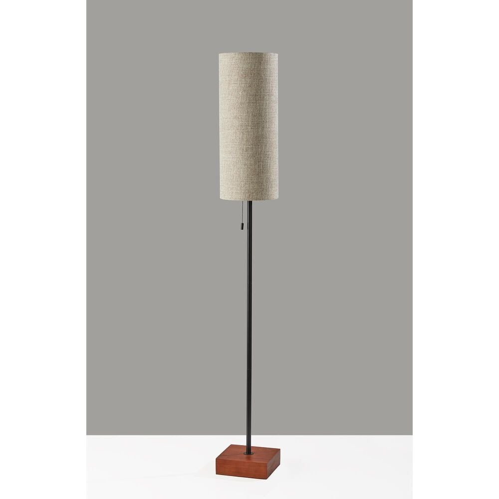 Adesso Trudy Floor Lamp with Natural Shade in Black and Walnut, , large