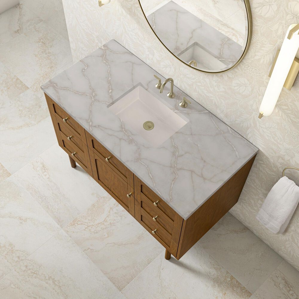 James Martin Laurent 48" Single Bathroom Vanity in Honey Oak with 3 cm Victorian Silver Silestone Top and Rectangular Sink, , large