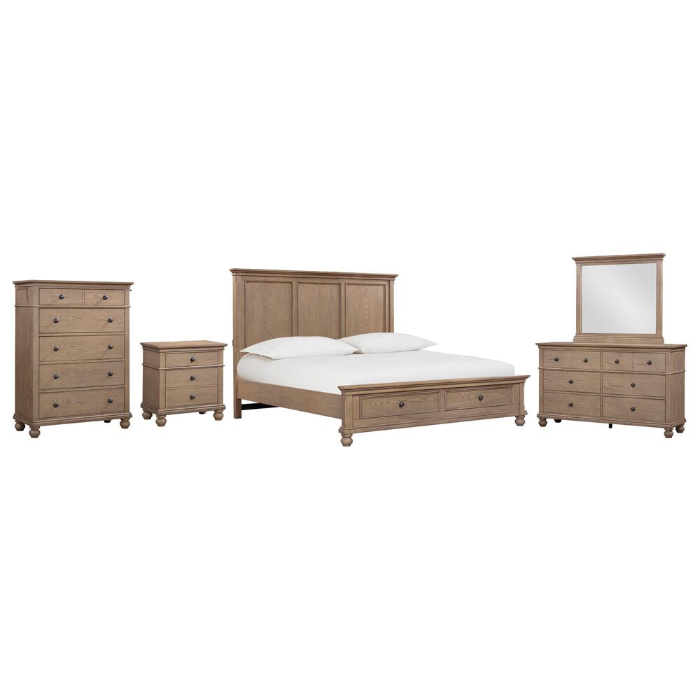 Riva Ridge Oxford 5-Piece Queen Panel Storage Bedroom Set in Tan with USB Ports, , large
