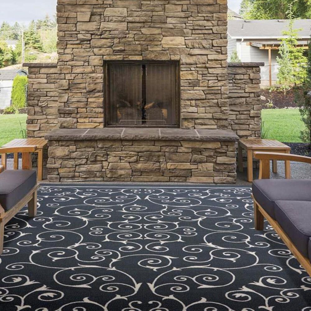 Nourison Home and Garden RS019 7"9" x 10"10" Black Area Rug, , large