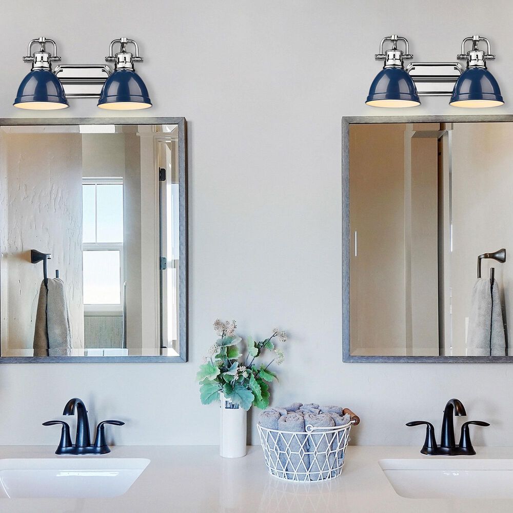 Golden Lighting Duncan 2-Light Bath Vanity with Navy Shades in Chrome, , large