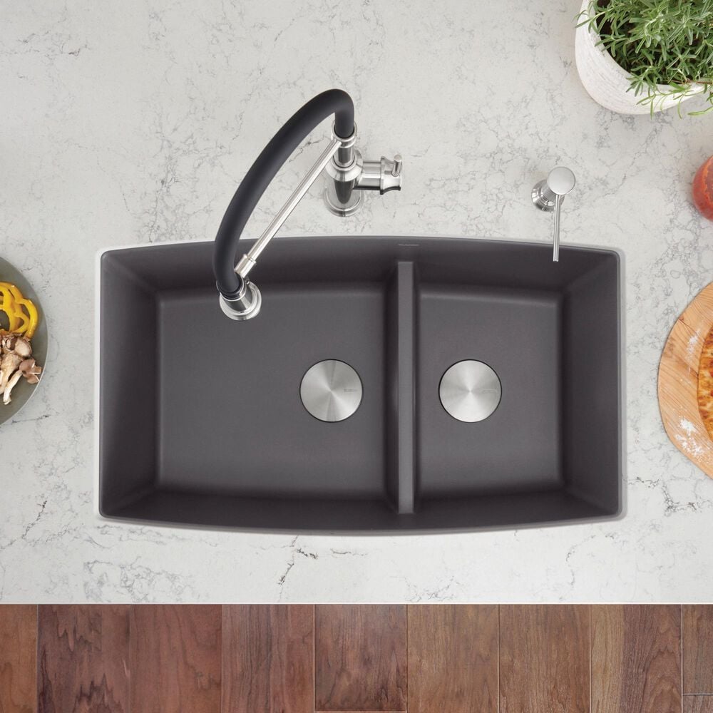 Blanco Performa 60/40 Double Bowl Kitchen Sink with Low Divide in Cinder, , large