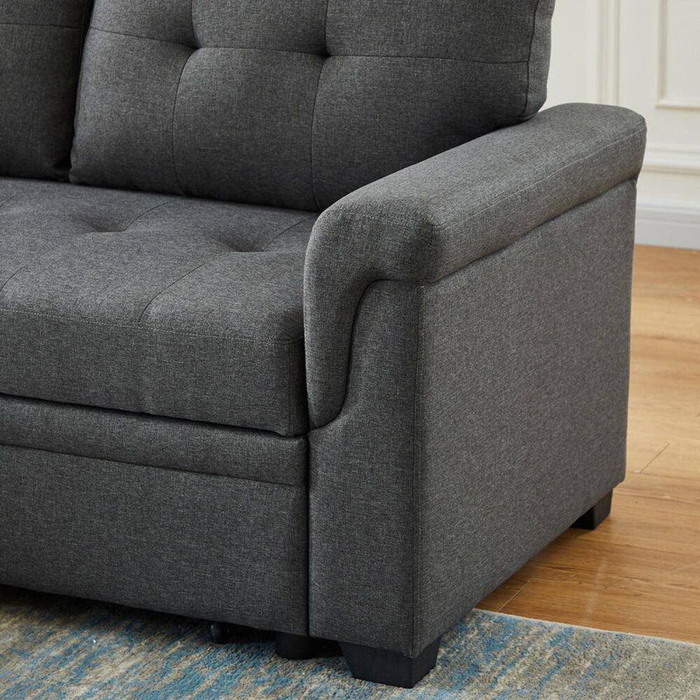 Lilola Home 84-Inch Reversible Sleeper Sectional Sofa with Storage Chaise in Dark Gray, , large