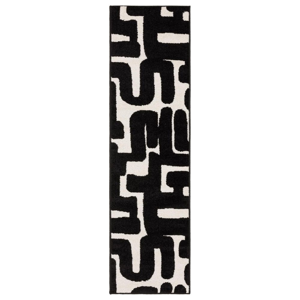 ROW by Oriental Weavers Quinn Abstract Black and Ivory 2" x 7" Runner, , large